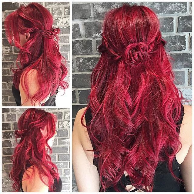 Прически на средние волосы красные волосы "Red Rose" Brilliant cool red hair color with boho braided style by Butterfly Lo