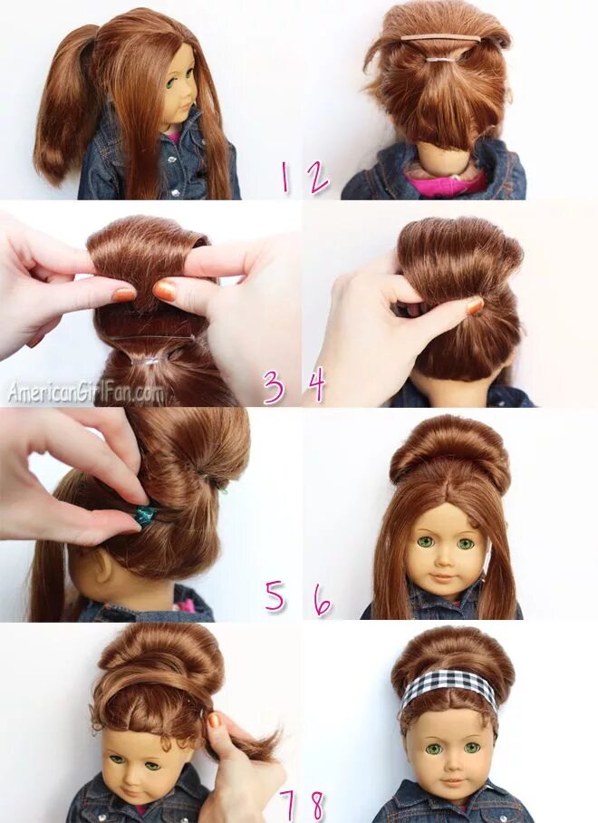 Прически на средние волосы кукле Doll Hairstyle: Retro Bouffant Bun! American girl doll hairstyles, American girl