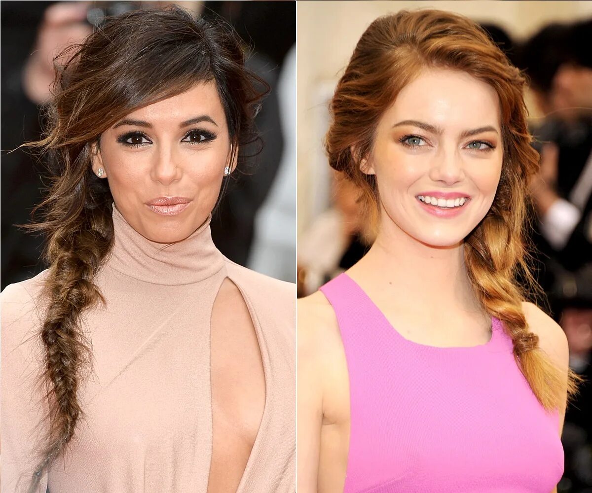 Прически на средние волосы набок Eva Longoria-Emma Stone Braided Ponytail - FMag.com