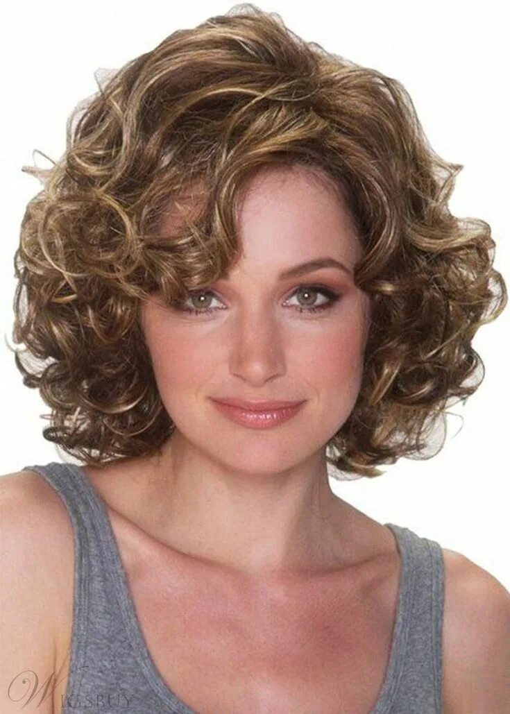 Прически на средние вьющиеся волосы для женщин Short Curly Bob Hairstyles Women's Side Part Afro Curly Human Hair Wigs Brown Co