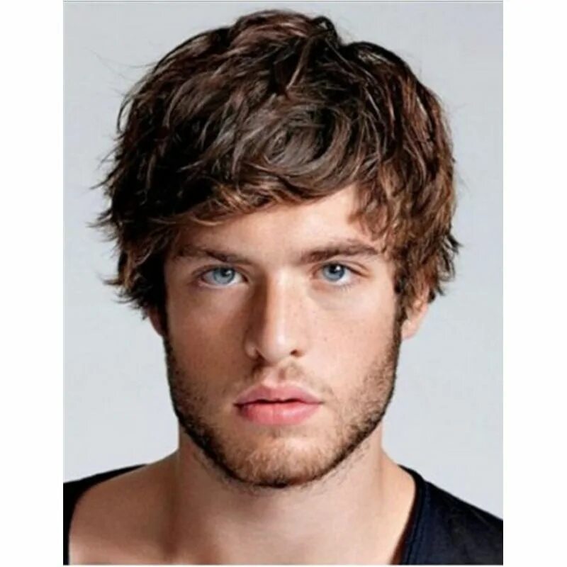 Middle Natural Straight Side Swept Fringes Men's Hairstyle Lace Front Human Wigs