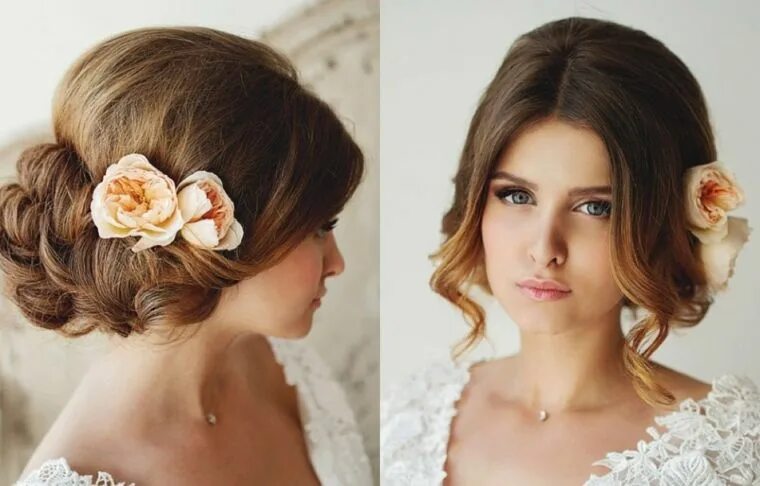 Прически на свидание на средние волосы Acconciature sposa raccolti, capelli colore castano, trucco da sposa Cabelo da d