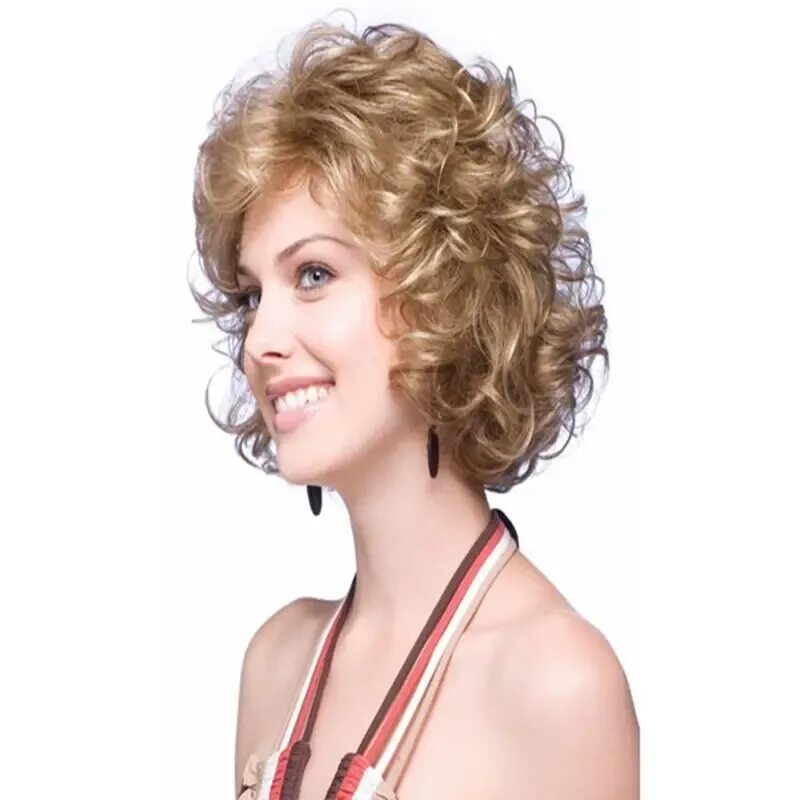 Прически на волнистые волосы для женщин European and American white wig fluffy curly hair short hair female face golden 