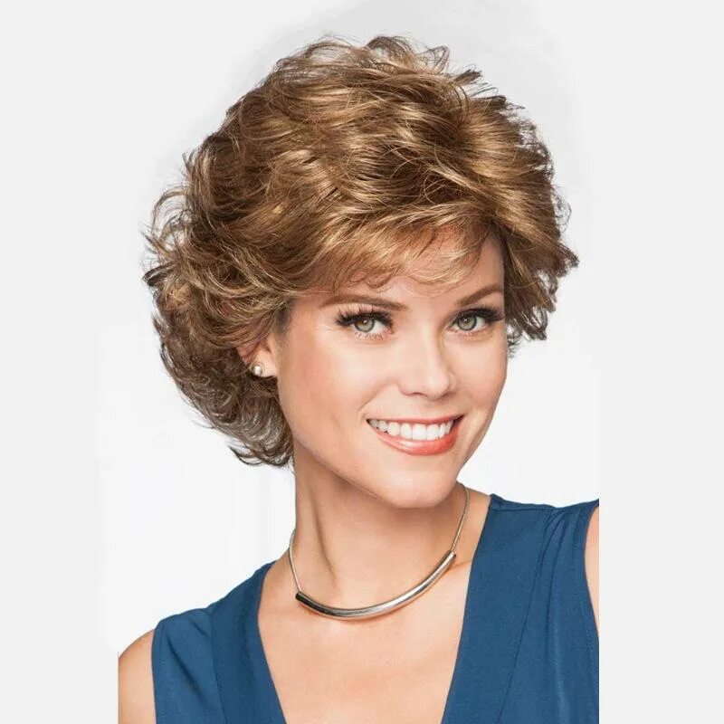 Прически на волосы для женщин Wig Short Hair Blond Hair Wig Headgear High Temperature Silk Short Curly Hair Mi