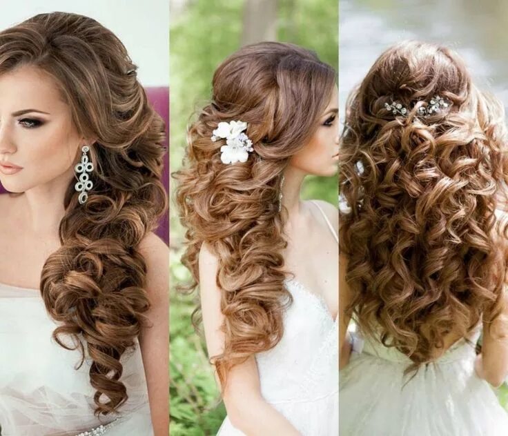 Прически на выпускной длинные волосы фото Image result for bride curly hair Brautjungfern frisuren, Frisuren, Frisuren für