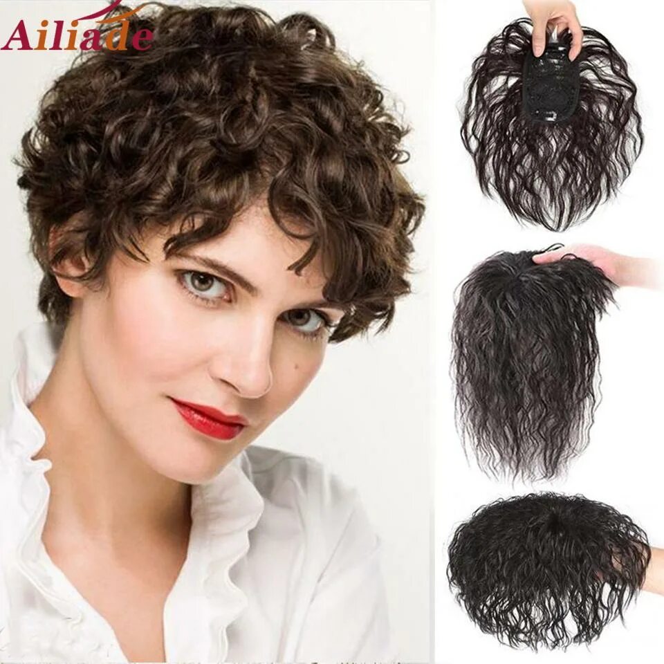 Прически на вьющиеся волосы для полных женщин Aosiwig Topper Wig With Bangs Increase The Amount Of Hair On The Top Of The Head