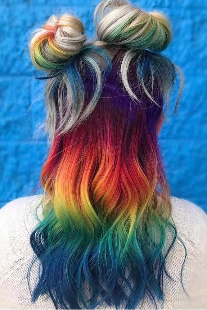 Прически на яркие волосы 15 Magical Mermaid Hair Ideas Rainbow hair color, Hair styles, Rainbow hair