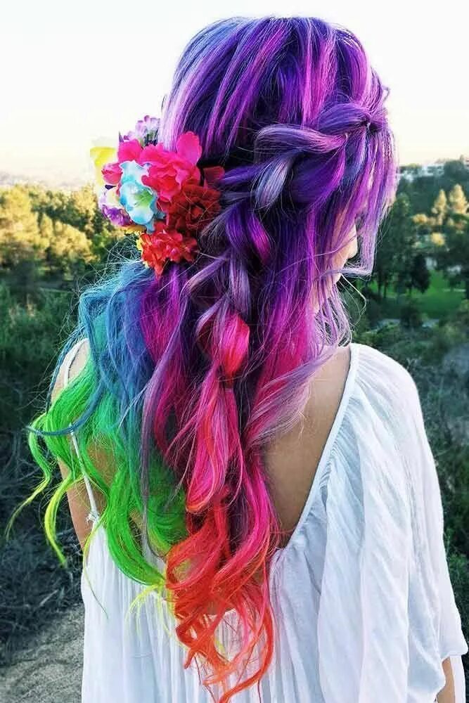 Прически на яркие волосы #Wantthesame in 2019 Hair styles, Mermaid hair, Multicolored hair