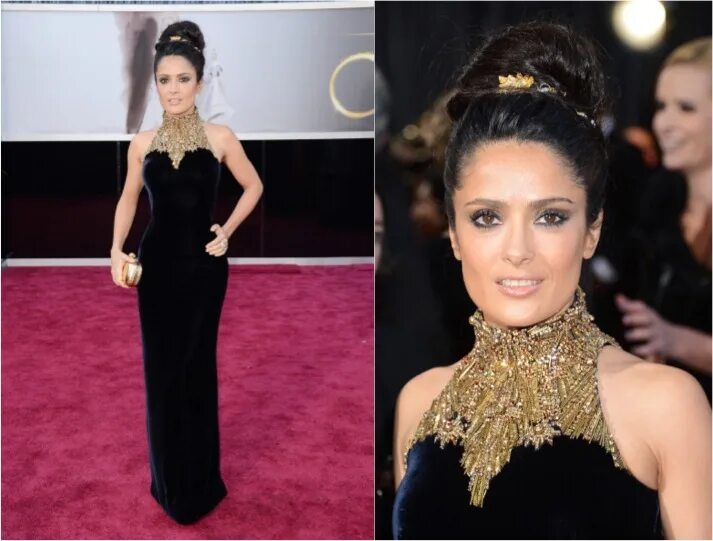 Прически под черное длинное платье Salma Hayek in Alexander McQueen - 85th Academy Awards - Glamazon Diaries