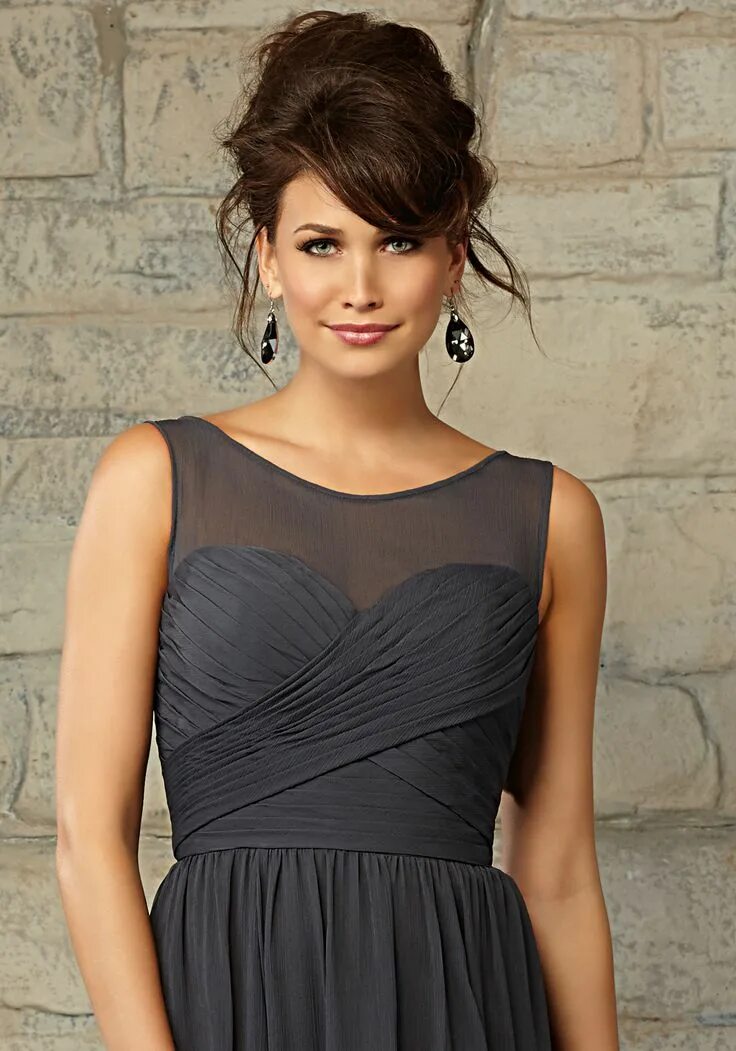 Прически под короткое платье Luxe Chiffon Bridesmaid Dress with an Illusion Sweetheart Neckline Designed b. M