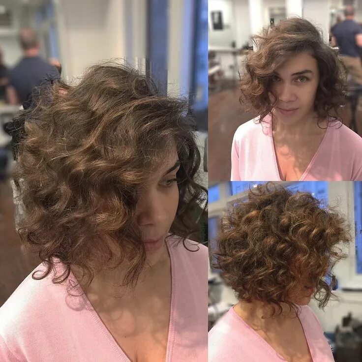 Прически с биозавивкой фото на средние волосы Brunette Angled Bob with Large Soft Curls and Side Part - The Latest Hairstyles 