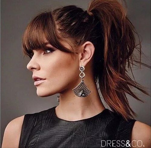 Прически с длиной челкой женские 20 Great Ponytail with Bangs Hairstyle Inspiration Ideas Bangs ponytail, Hairsty