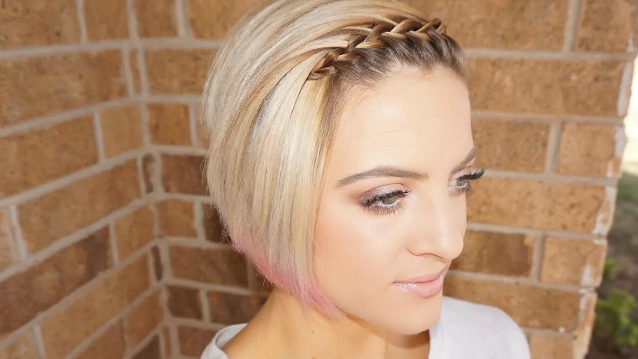 Прически с каре косы Waterfall Braided Bangs Short Hair Tutorial - YouTube