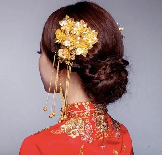 Прически с китайской шпилькой на длинные волосы Set of 2 Traditional Chinese Golden Flower Hair Comb Bridal Etsy Traditional hai