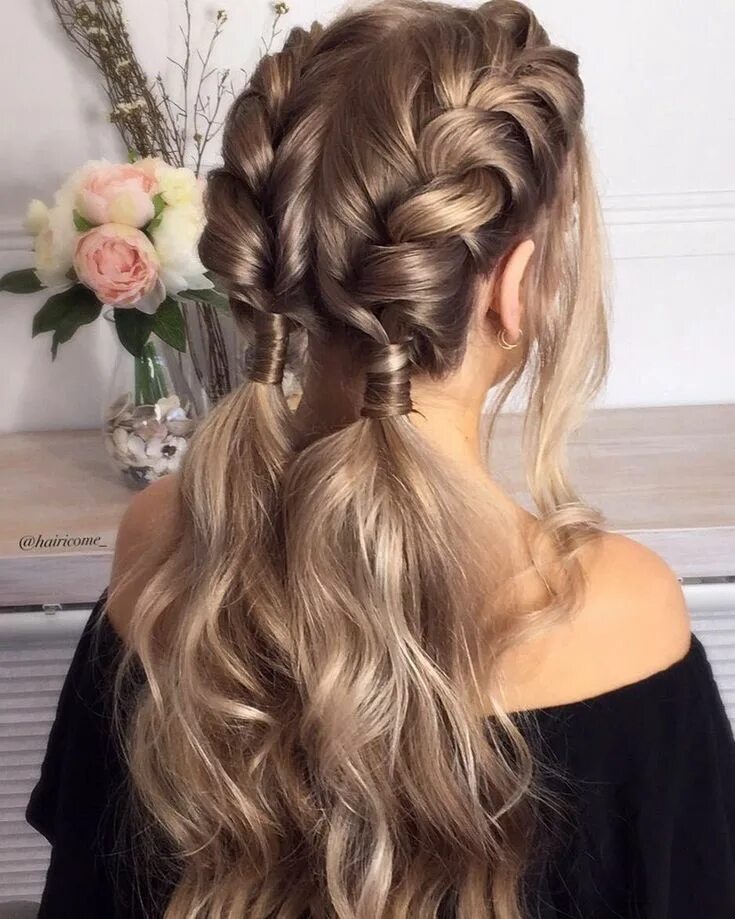 Прически с косичками на длинные волосы Pull through braid , braid hairstyle ,bridal updo ,updo hairstyles #hair #hairst