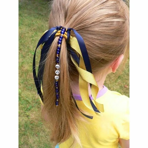 Прически с лентами в волосах для девочек Personalized Ponytail Holder Ribbon Hair Tie Bow Name Sports Team Soccer Cheer D