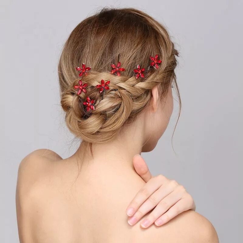 Прически с маленькими крабиками на короткие волосы Handmade Fancy Hair Comb Accessories Red Crystal Flower Bridal Hair Pin For Wome