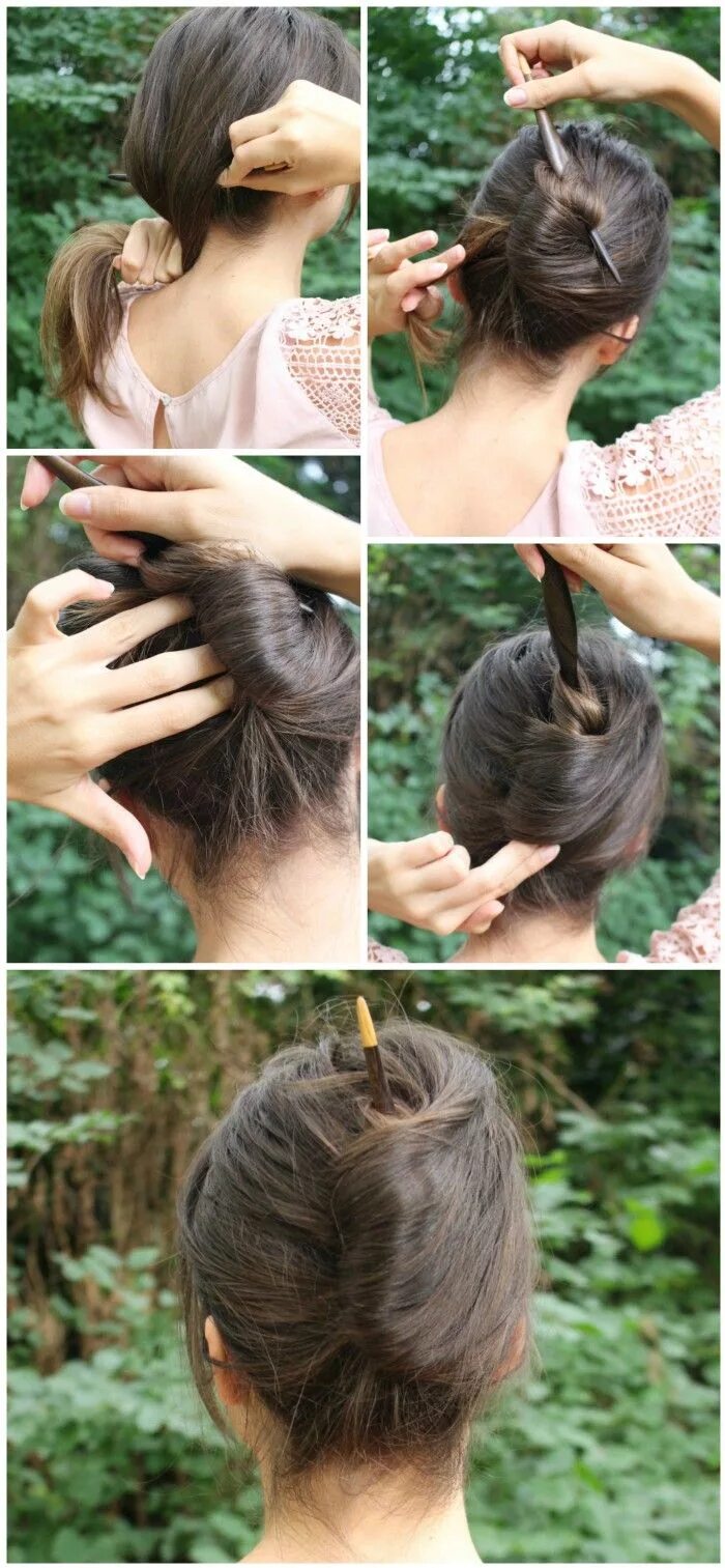 Прически с палочками на короткие волосы French twist using a hair stick French twist hair, Hair sticks, Chopstick hair