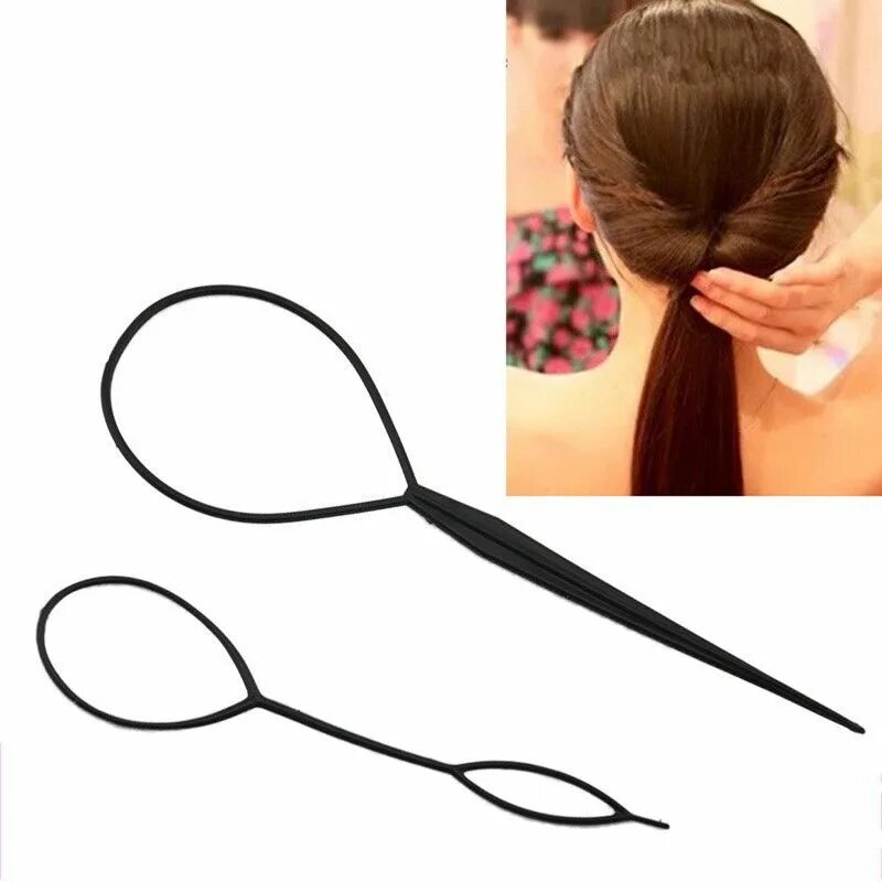 Прически с петлей для волос 2 Size Hair Tail Twister hairstyle band Black Hair Twister Pull Needle Hair Stic