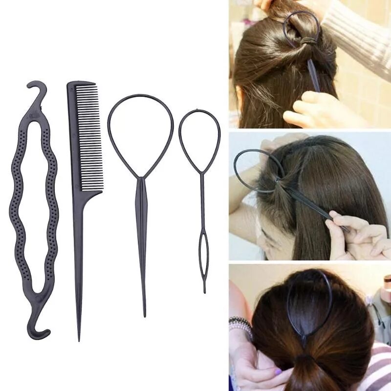 Прически с помощью петли для волос 2/4pcs Hair Styling Tools Ponytail Braider Styling Tail Clip DIY Hairdressing To