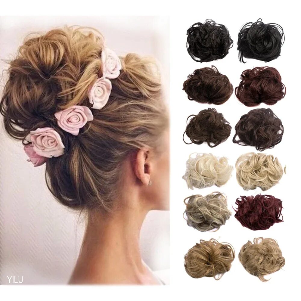 Прически с резинкой для волос 1pc 35g Curl Synthetic Hair Bun Plaited Wrap Elastic Hair Scrunchie For Women Na