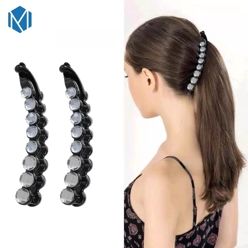 Прически с заколкой банан на длинные волосы 10CM Trendy Banana Shape Hair Clips for Girls Rhinestone Hair Claws Hairpins Cry