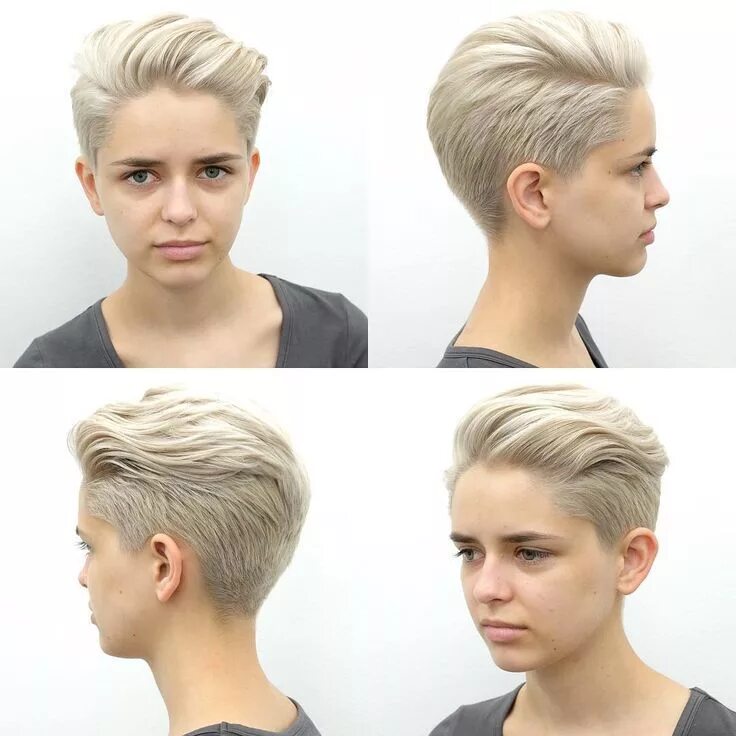 Прически со всех сторон женские Platinum Blonde Pixie with Long Top Fringe Styled in a Quiff - The Latest Hairst