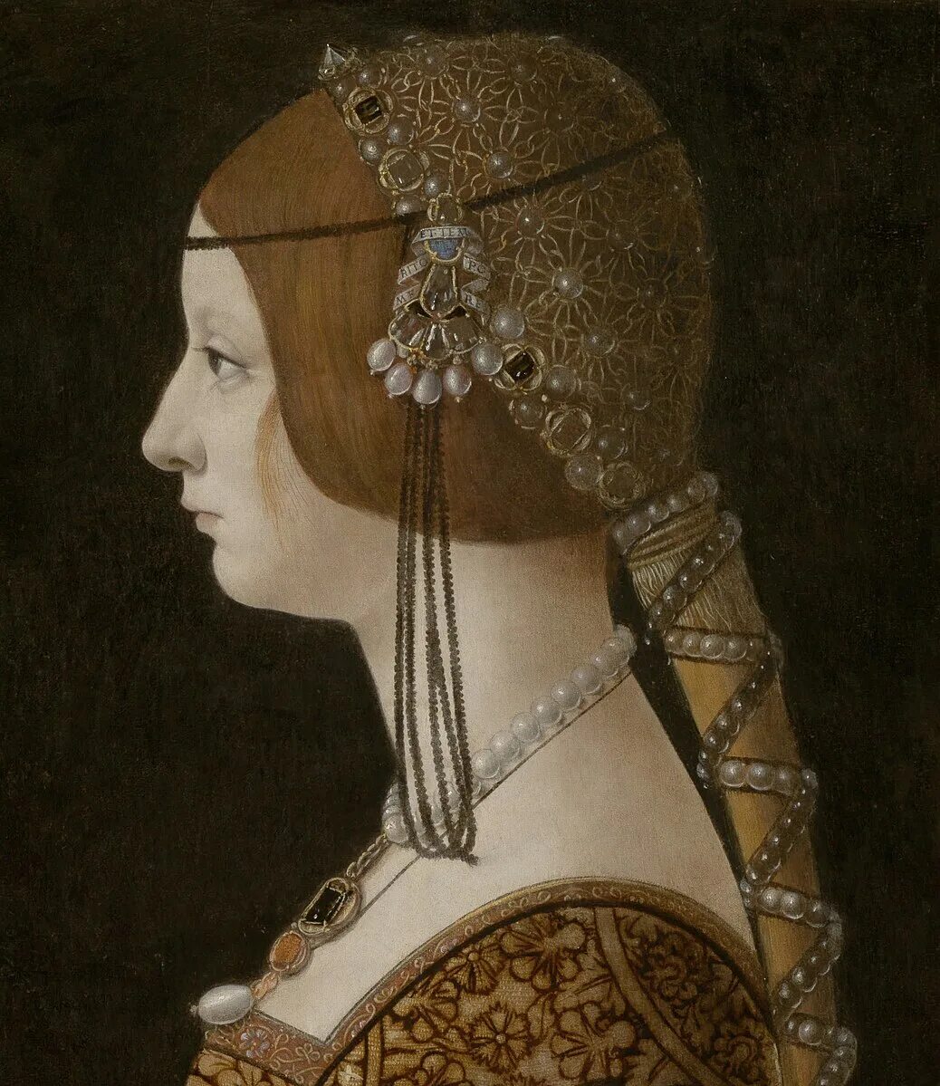 Прически средневековья Файл:Giovanni Ambrogio de Predis - Blanca Maria Sforza (c. 1493, National Galler