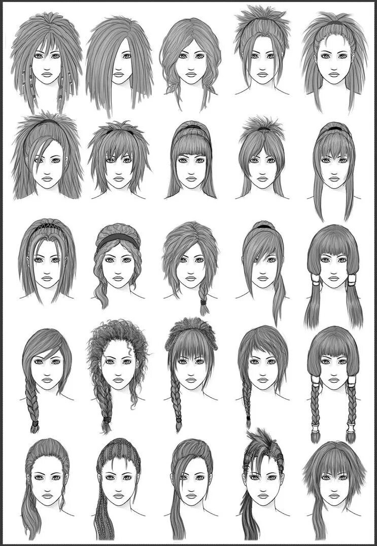 Прически средних типов волос Women's Hair - Set 3 by dark-sheikah on deviantART How to draw hair, Hair sketch