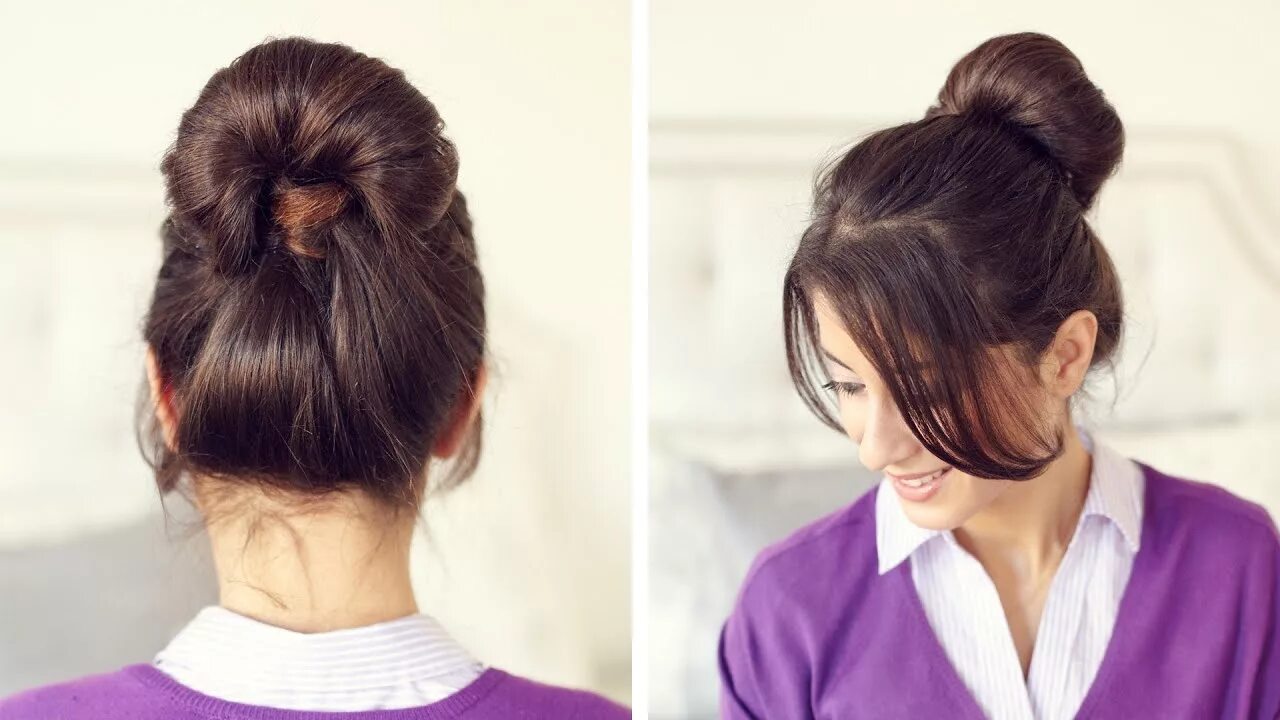 Прически в школу собранные Inside Out Ponytail Bun - YouTube