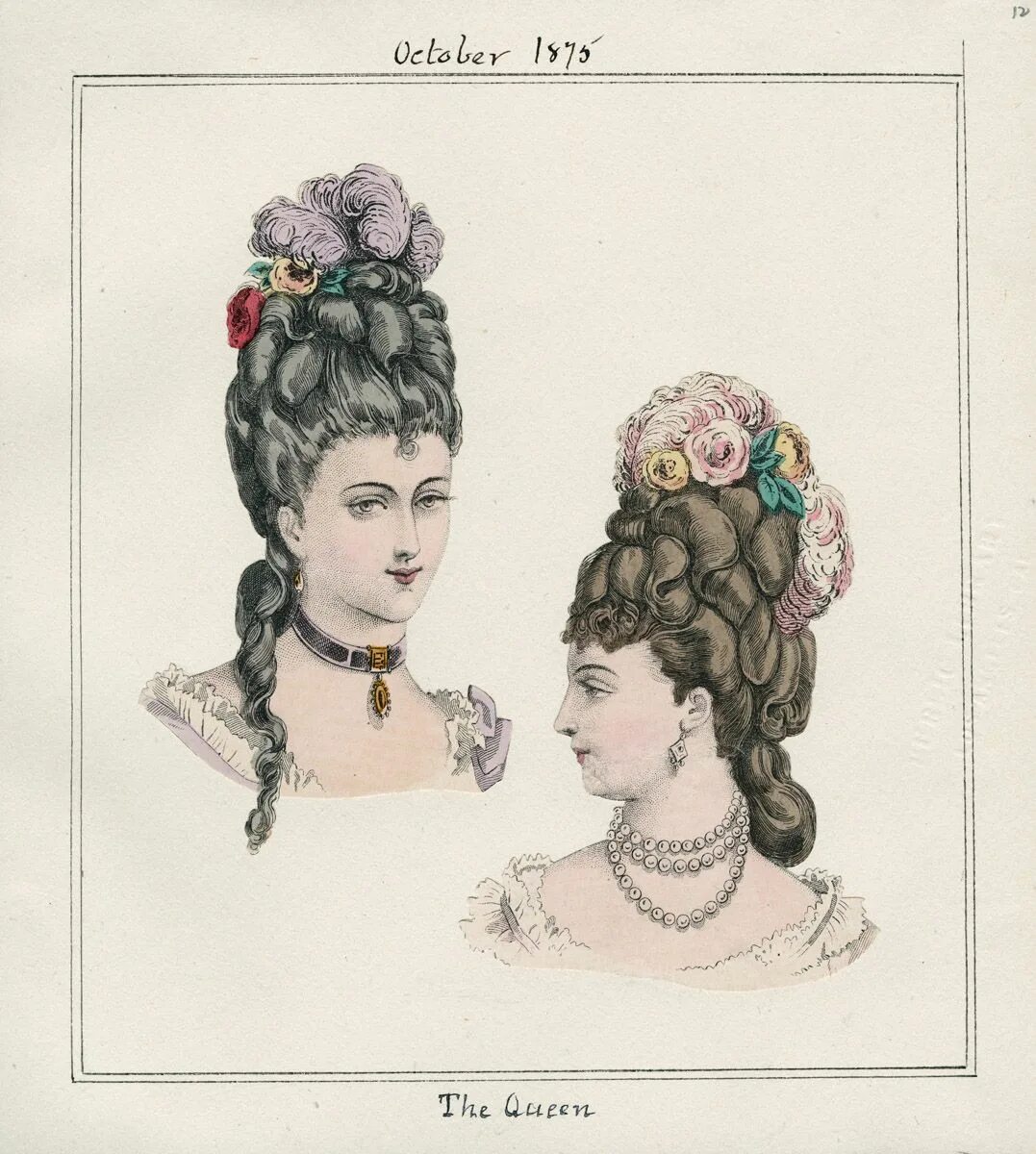 Прически во времена пушкина женские LAPL, The Queen, October 1875 Fashion plates, Historical hairstyles, Vintage hai