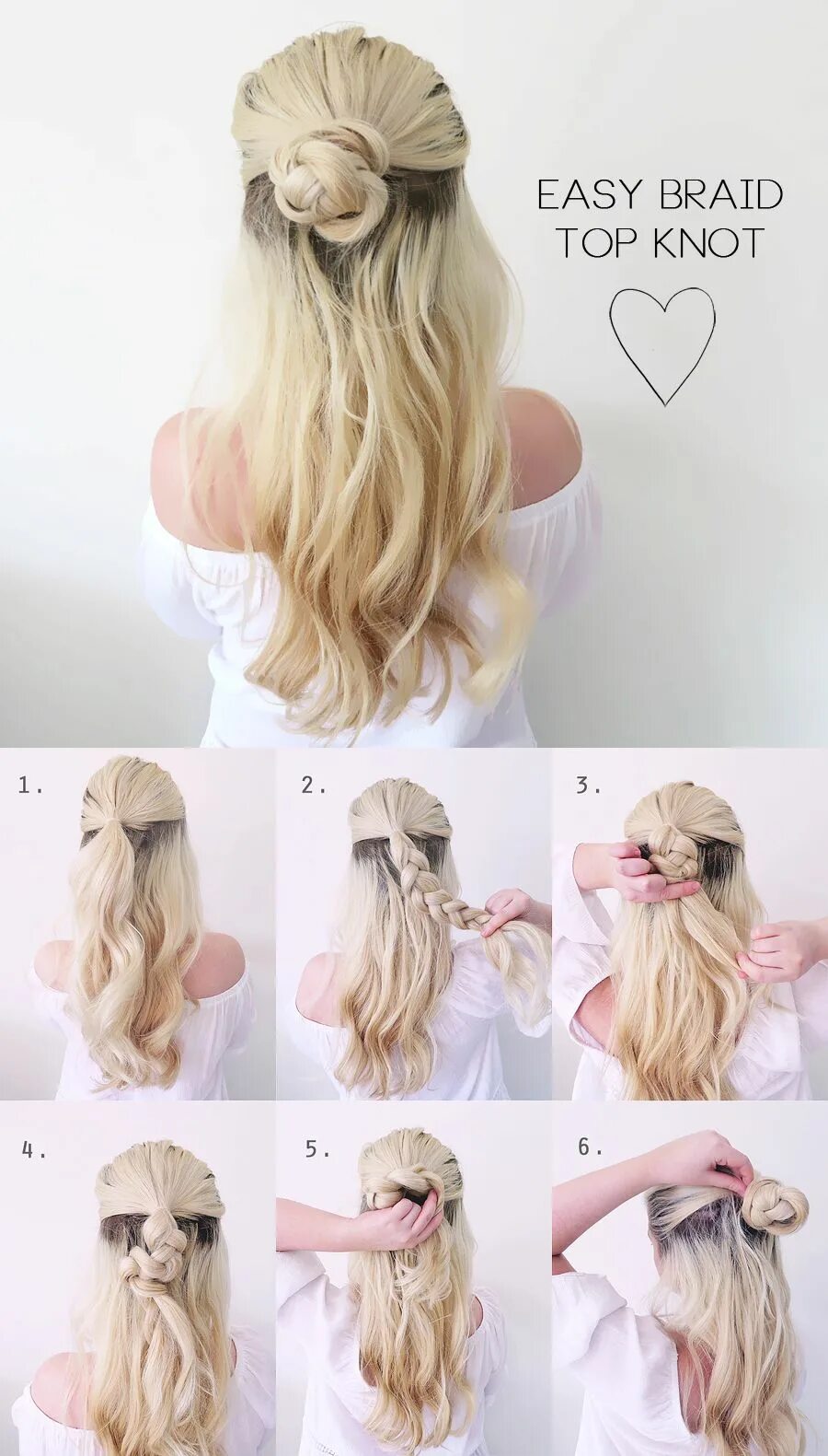 Прически за 5 минут легкие красивые Hair Tutorial VERY Easy Summer Braided Top Knot Braided top knots, Hair styles, 