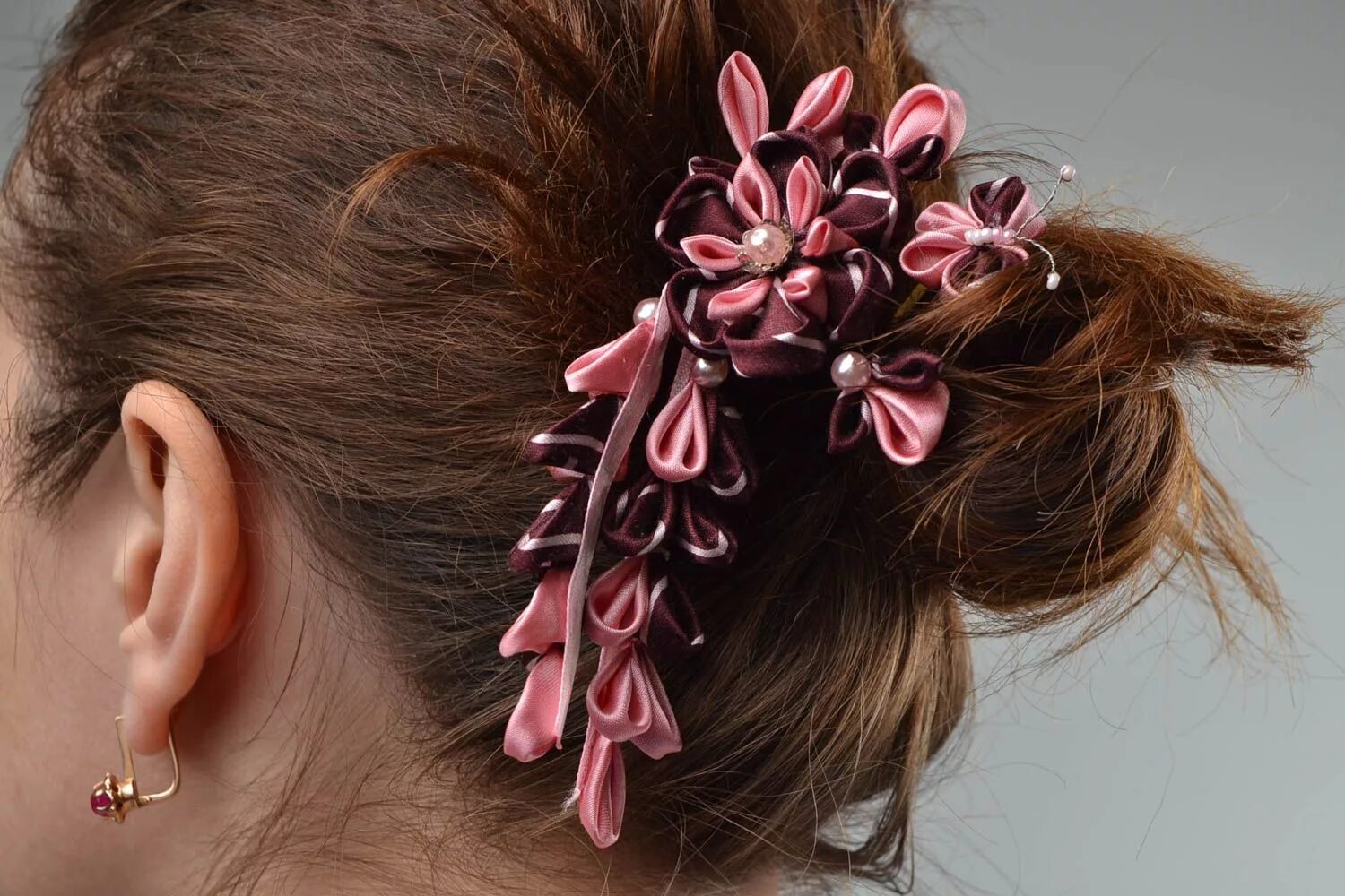 Прически женские заколки BUY Beautiful large handmade designer hairpin with satin ribbon flower 514516331