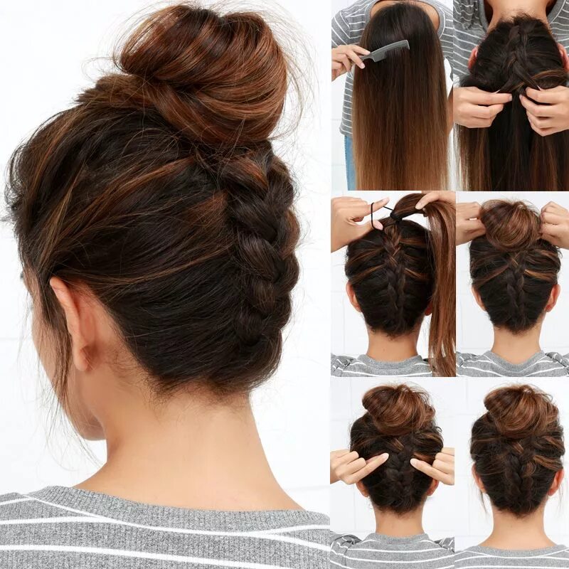 Прическу на работу легкая на длинные Lulus How-To: Reverse Braided Bun Hair Tutorial - Lulus.com Fashion Blog Recogid