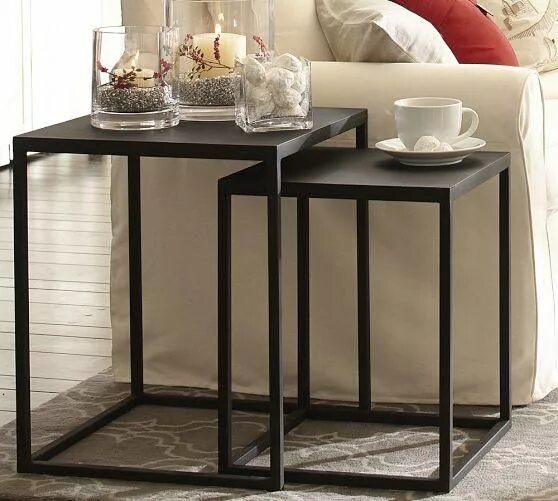 Придиванные столики в интерьере гостиной фото Iron Frame Minimalist Nesting Side Table Living room side table, Side table deco