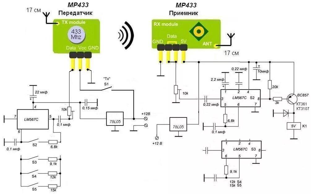 Приемник передатчик tantos схема подключения MP433 - Комплект беспроводного приемника и передатчика диапазона 433 мГц купить 