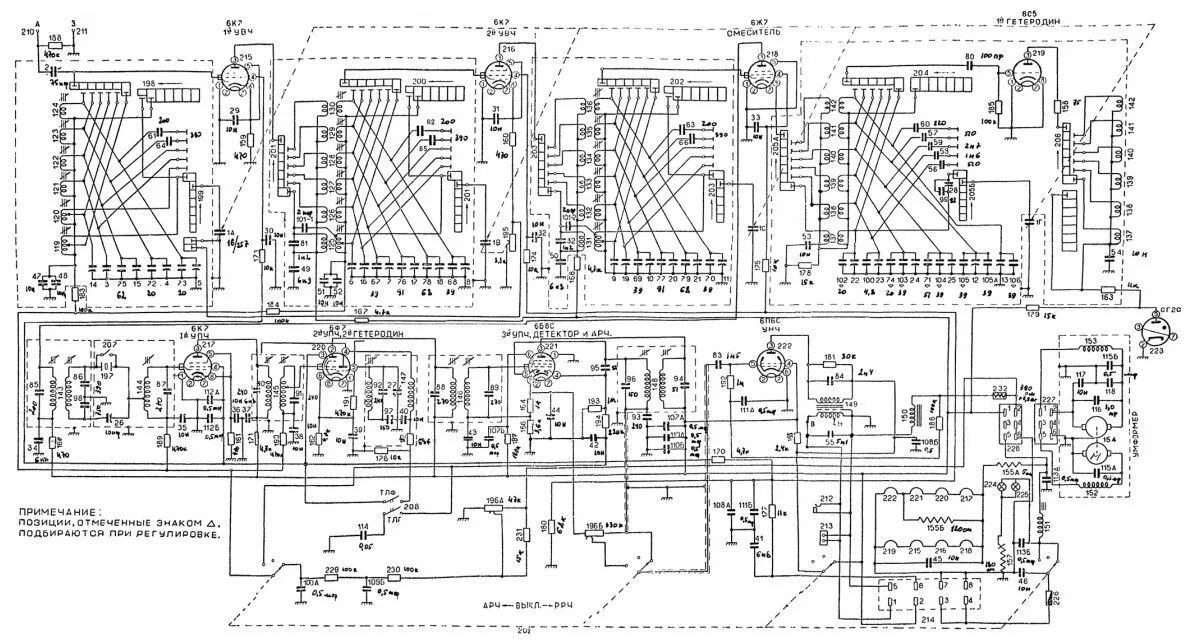 Приемник волна к1 схема электрическая принципиальная Scheme receiver US-9 before 1960 model year Radio, Receiver, Shortwave radio