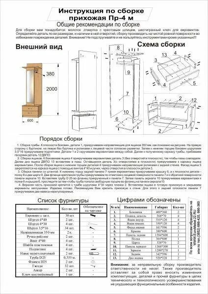 Прихожая инструкция по сборке Неактивно