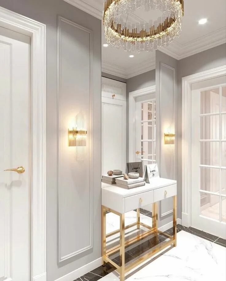 Прихожая интерьер светлый Gold and white interior Home interior design, Apartment interior design, Estheti