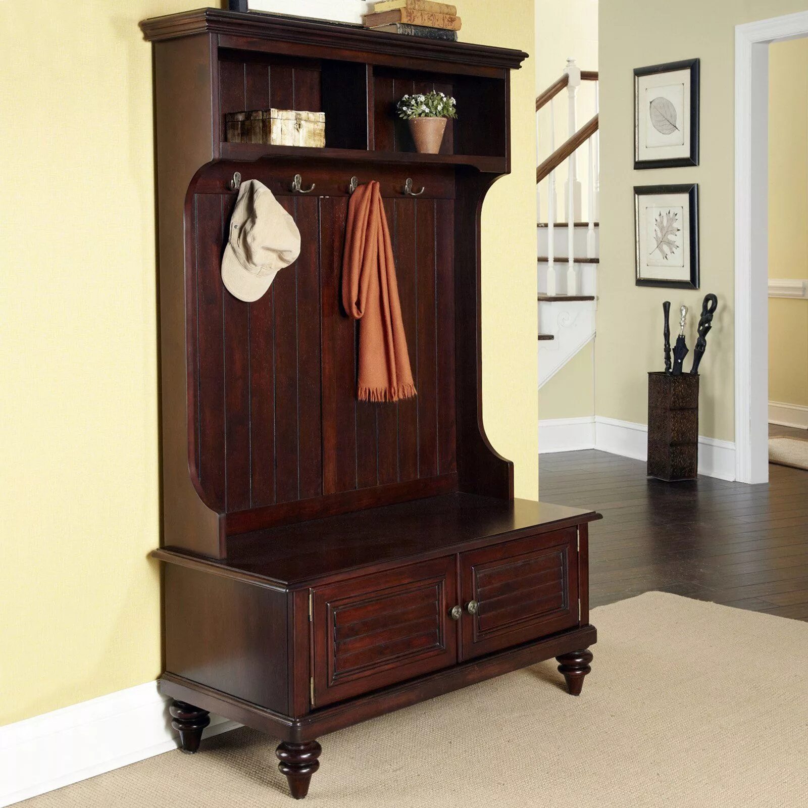 Прихожая из дерева фото Bermuda Hall Tree with Storage Bench - Espresso Hall tree with storage, Hall tre