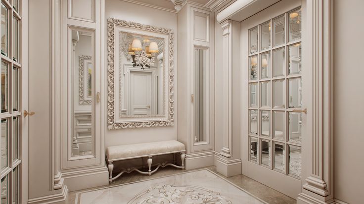 Прихожая классический интерьер фото Hallway decoration with wall panels in the country house Отделка прихожей стенов