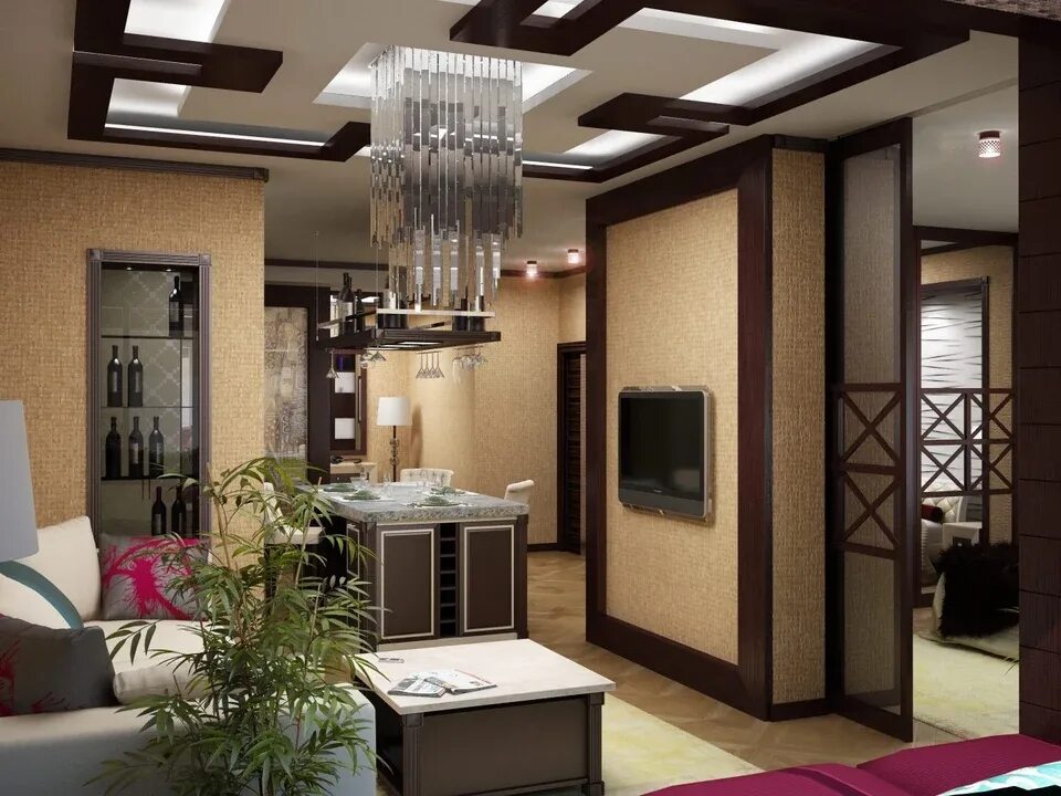 Прихожая кухня гостиная дизайн Design of hallway living room kitchen bedroom (63 Photos)