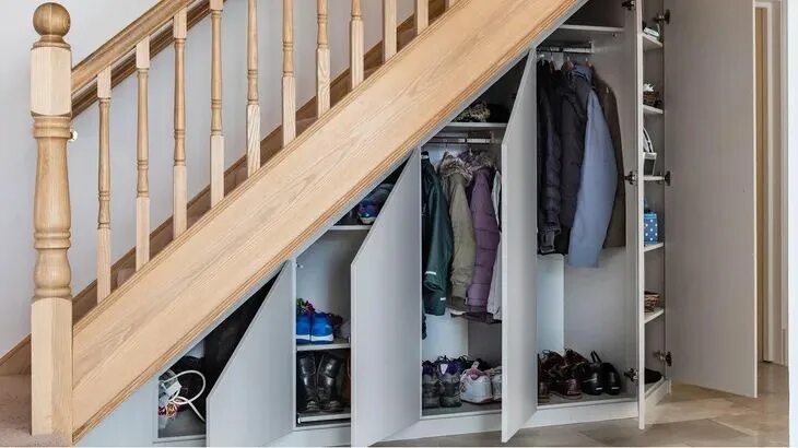 Прихожая на втором этаже фото A perfectly harmonised understairs cloakroom Under stairs storage solutions, Sta