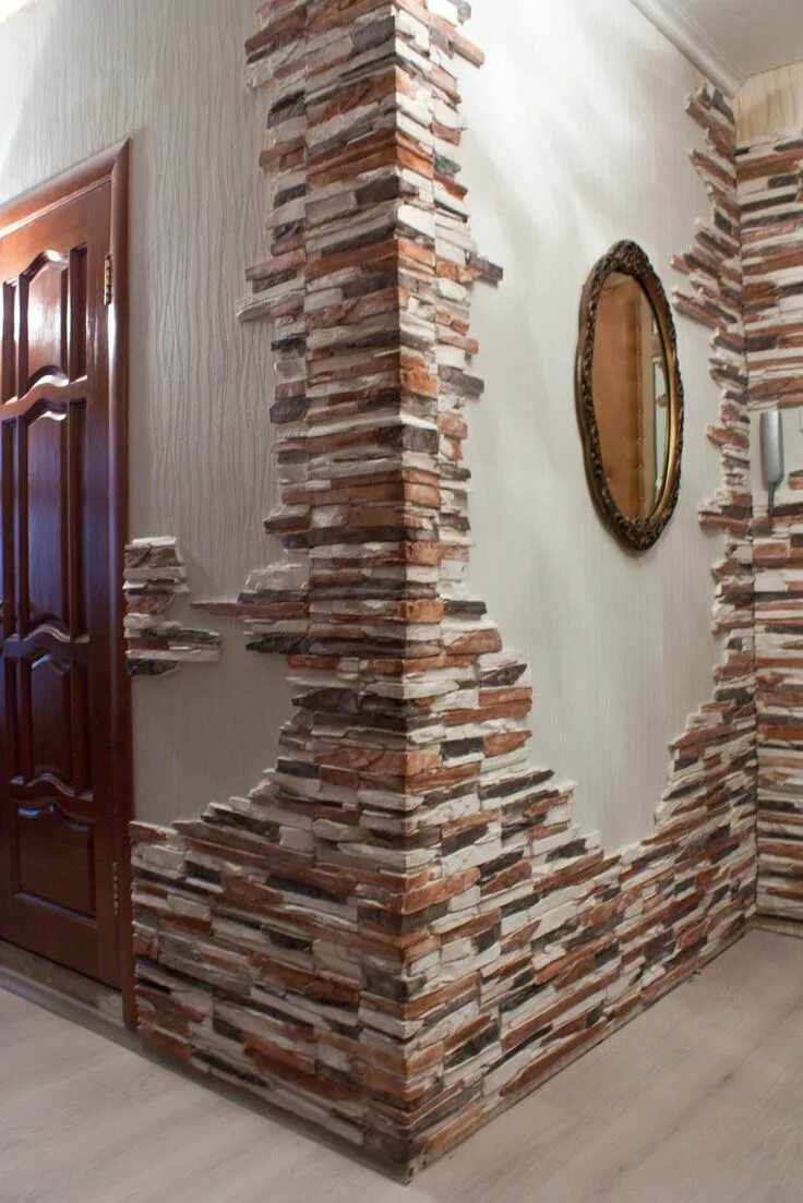 Прихожая отделка искусственным камнем фото Декор внешнего угла в прихожей Brick decor, Stone wall design, Brick wall decor