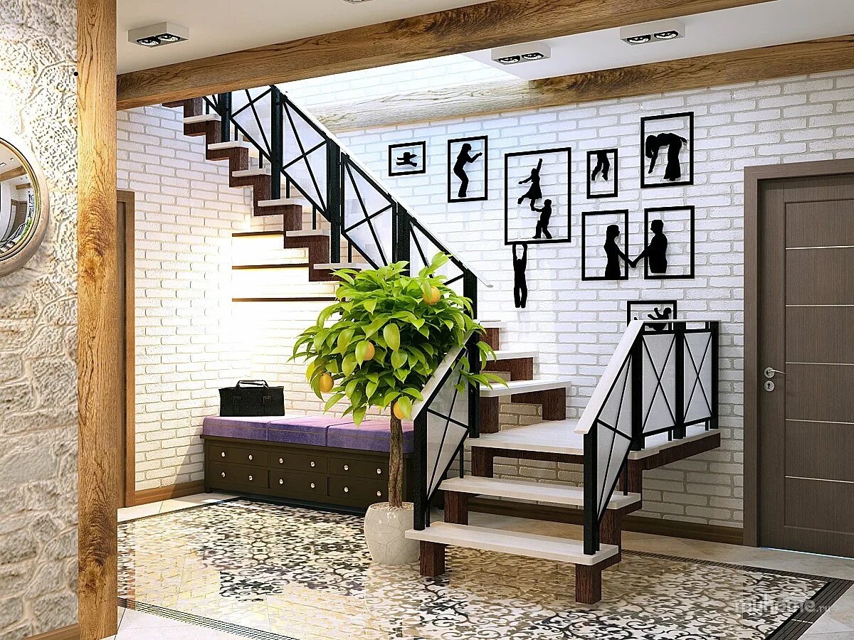 Прихожая с лестницей дома интерьер фото Entrance stairs design - 65 photo