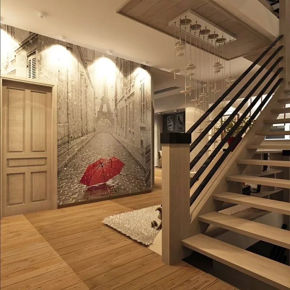 Прихожая с лестницей в частном доме дизайн Hallway design on the second floor (58 Photos)