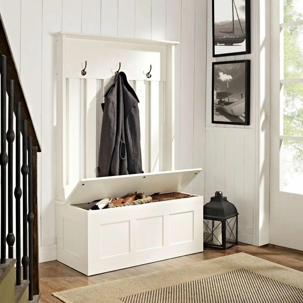 Прихожая с сиденьем и вешалкой фото CROSLEY FURNITURE Ogden White Hall Tree CF6001-WH - The Home Depot Entryway hall