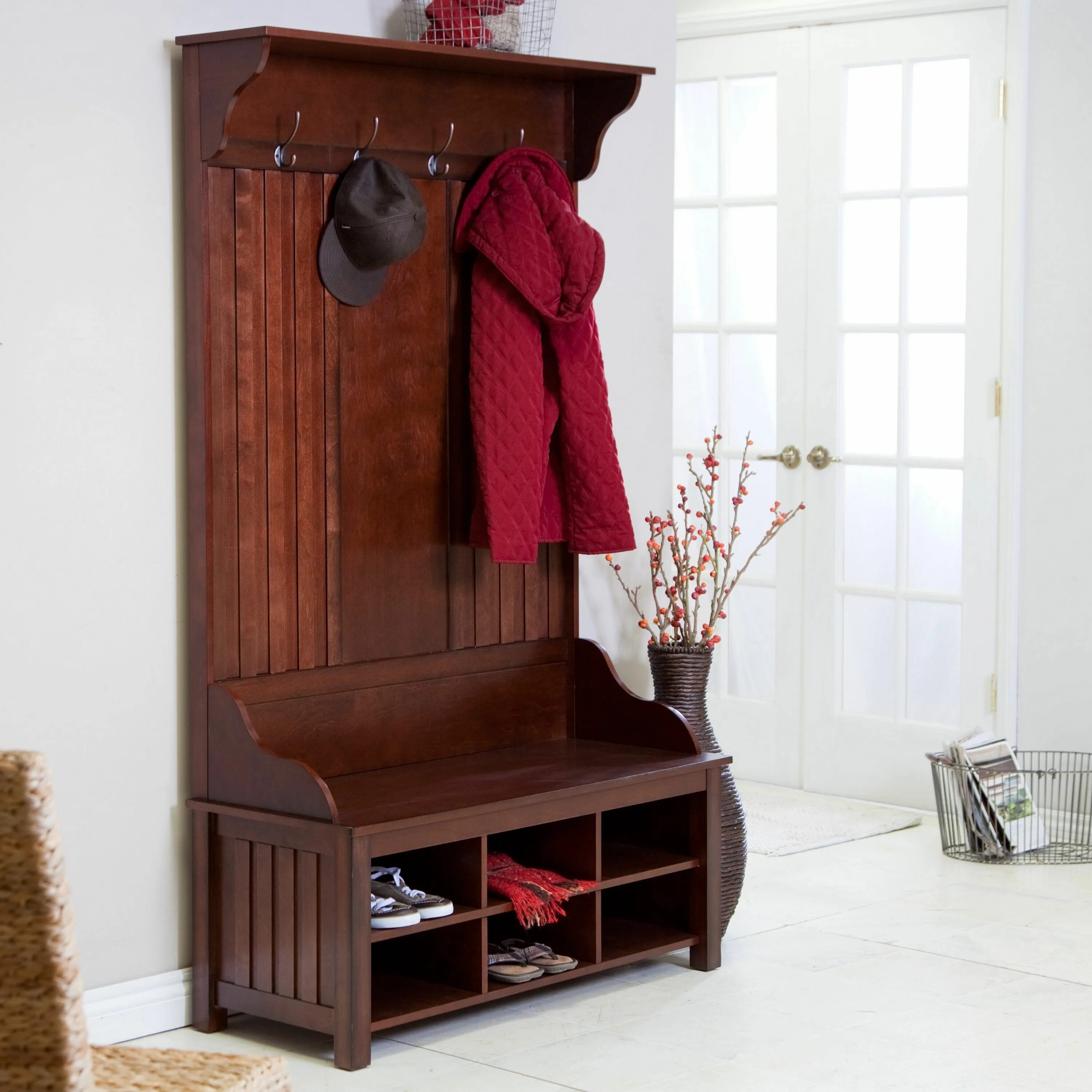 Прихожая с сиденьем и вешалкой фото Craftsman Hall Tree www.hayneedle.com Hall tree storage bench, Hall tree with st