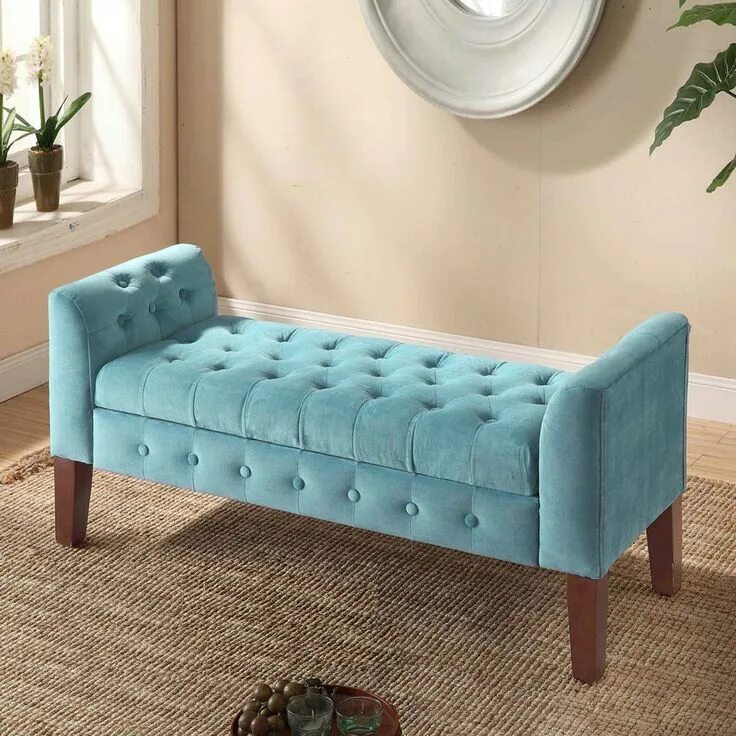 Прихожие диванчики фото Velvet Tufted Storage Settee Bench Light Blue - HomePop Tufted storage bench, Up