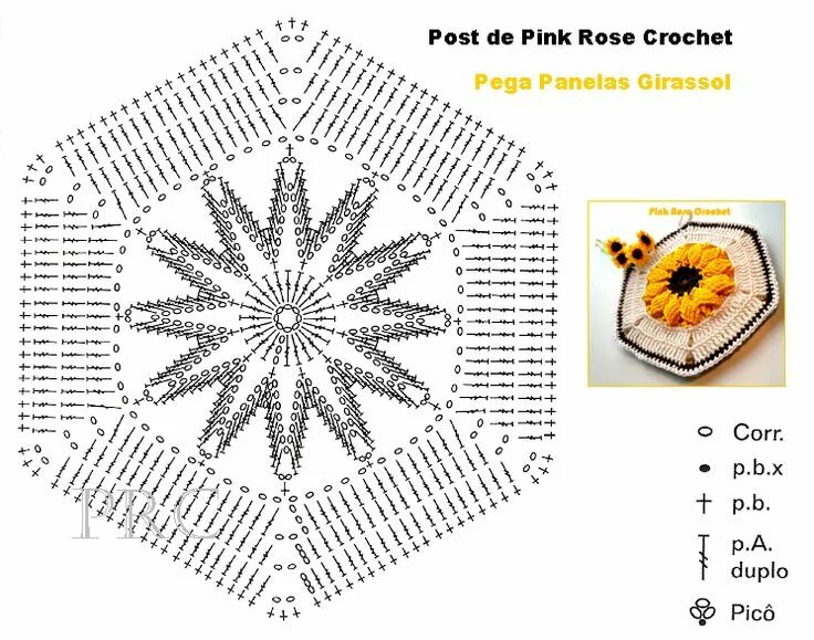 Прихватка крючком схема и описание pink rose crochet hexagono girassol - Pesquisa Google Вязание, Прихватки, Идеи д